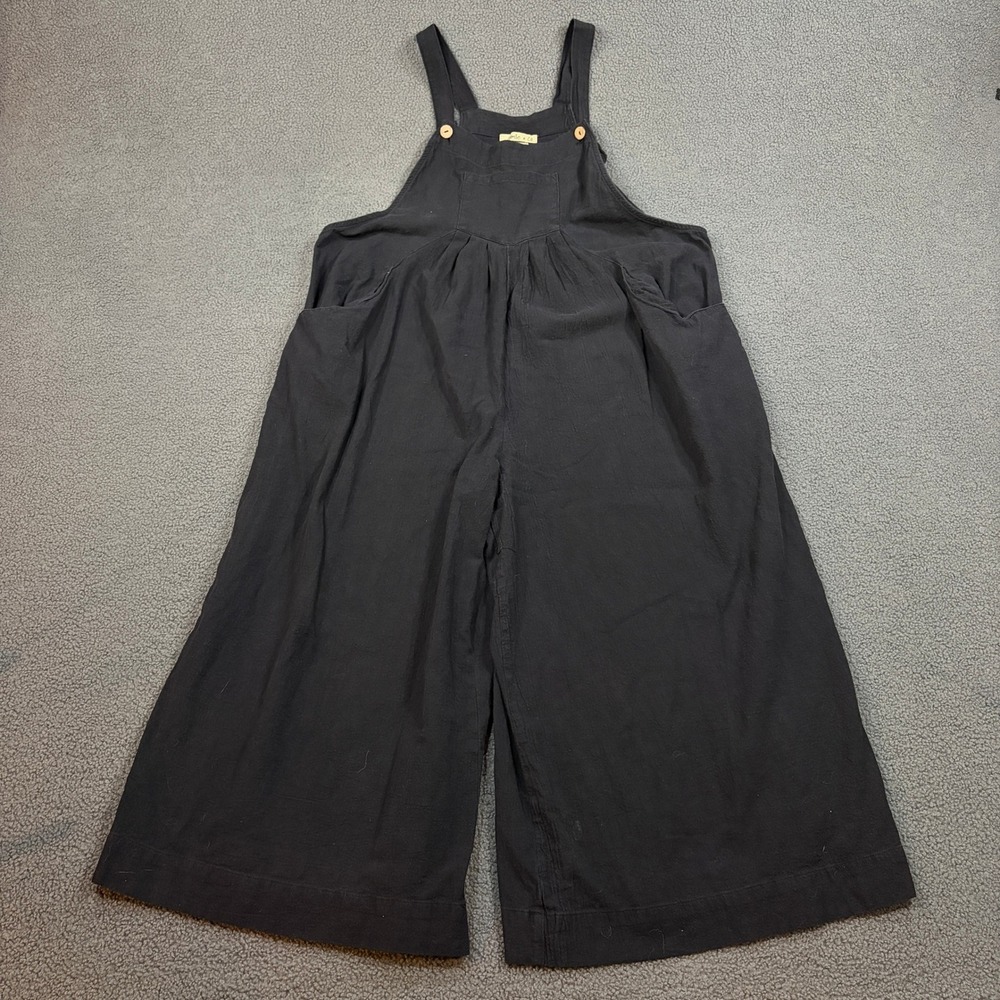 Camille & Co Overalls Women XL Black MLNJ5606 Linen Blend Wide Leg Jumpsuit Boho